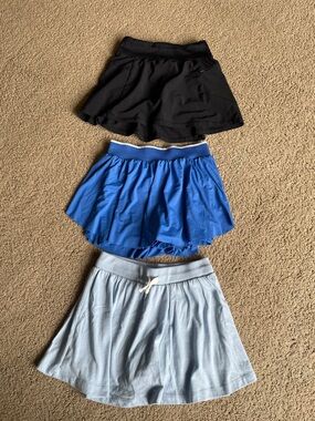 Lot of 3 Athletic Skorts in Black, Royal Blue, and Light Blue size 8 youth